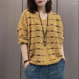 Women's Knits Pure Cotton Knitting Cardigan Jacket Women Single-Breasted V-Neck Knit Loose Big Size Sweater Tops Fashion Sweaters Coat