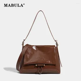 Evening Bags MABULA Faux Pu Leather Underarm Bag For Women Retro Brown Flap Messenger Purse Simple Korean Shoulder Casual Clutch Handbag