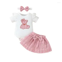 Clothing Sets Baby Infant Girl Skirts Embroider Bodysuits Tops Skirt Hairband 3Pcs Summer Outfits 0-18 Months