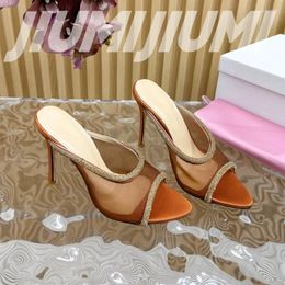 Slippers Summer Est Peep Toes Super High Thin Heels Modern Crystal Decora Slingbacks Slip-On Sexy Fashion Outdoor Shoes Woman