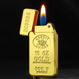 Pl183 Mini Gold Bar Open Flame Lighter Creative Metal Keychain Iatable Grinding Wheel Cigarette Lighter Wholesale