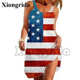 Casual Dresses Women Sleeveless USA American Flag Print Womens' Fashion Loose Camis Dress Female Hawaii Homewear Beachwear
