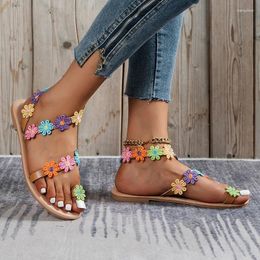 Sandals 2024 Women's Summer Fashion Flat Floral Boho Casual Beach Plus Size Sapatos De Mujer