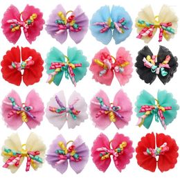 Dog Apparel 100PC/Lot Bows Princess Lace Puppy Hair Rubber Bands Grooming Accessories Pet Supplies