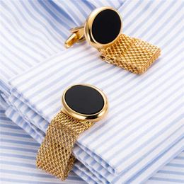 Cuff Links Luxury brand round brass chain cufflinks mens jewelry buttons high-quality cufflinks mens wedding gifts Gemelos Z563