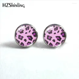 Stud Earrings 12mm Round Animal Speckle Printings Pattern Glass Cabochon Handmade Ear Jewelry For Women