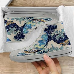 Casual Shoes INSTANTARTS Japanese Ocean Waves Painting Vulcanized Women Canvas High Top Flat Lace Up Sneakers For Ladies