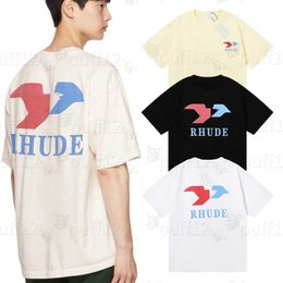 Spring and summer new relaxed men's casual sports T-shirt American luxury Rhude T-shirt skateboard men's fashion designer high street letter printed T-shirt 6LMF