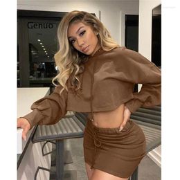 Work Dresses Sexy Two Piece Set Hooded Crop Top And Skirt Fall Winter Workout Sweat Suits 2 Sets Womens Outfits