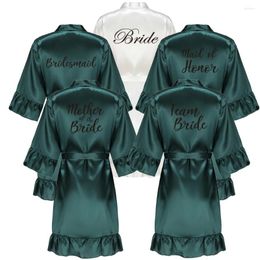 Home Clothing Green Wedding Bride Bridesmaid Robes For Women Bridal Party Gifts Team Dress Gown Silk Satin Kimono Ruffle Bathrobe