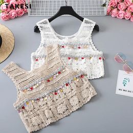 Women's Tanks Casual Sweet Bohemian Decoration Sleeveless Top 2024 Summer Slim Fit Round Neck Crop Beach Sexy Vest