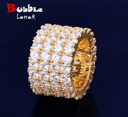 Four Rows Solitaire Men39s Ring Copper Charm Gold Silver Colour Cubic Zircon Iced RING Fashion Hip Hop Jewellery 13cm width9004571