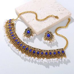 Wedding Jewellery Sets Luxury Vintage Indian Set Antique Gold Plated Crystal Zircon Necklace Earrings Ethnic Bride Bijoux Gift