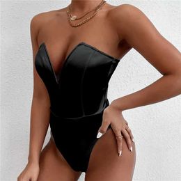 Women's Jumpsuits Rompers AVV Women Ladies Sexy Strapless V Neck Bodysuit Strtwear Fashion Bodycon Body Basic Top Summer One Piece Skinny Overall Y240515