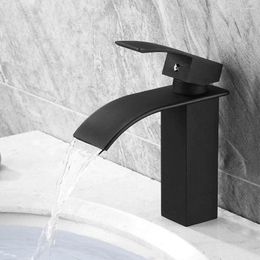 Bathroom Sink Faucets Waterfall Basin Faucet Black Bath &Cold Water Mixer Vanity Tap Deck Mounted Copper Core Washbasin Taps