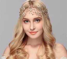 Wedding Crystal Rhinestone Forehead Headband Ribbon Crown Tiara Hair Accessories Bridal Headpiece Jewellery Prom Headdress Gold8281264