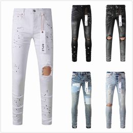 Purple Jeans Designer for Mens High Quality Fashion Cool Style Pant Distressed Ripped Biker Black Blue Jean Slim Fit Motorcycle WL39