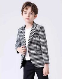 Suits Children Houndstooth Jacket Pants Bowtie 3PS Photograph Suit Kids Birthday Party Dress Boys Wedding Brides Performance Party Set Y240516