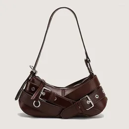 Shoulder Bags Moto & Biker Underarm For Women Luxury Designer Handbag Purses 2024 In Vintage Belt Buckle Decorate Commuting