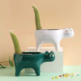 Planters Pots Cute Cat Flower Pot Ceramic Planter Indoor Decorations Ornaments Garden Supplies Bonsai Cactus Plant Pot Succulent Pot J240515