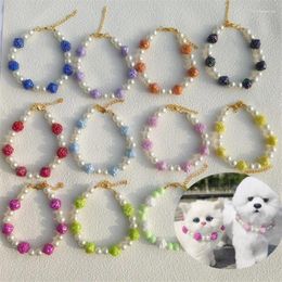 Dog Collars Rose Pet Pearl Necklace Cat Collar Accessories Puppy Adjustable Grooming Wedding Jewellery