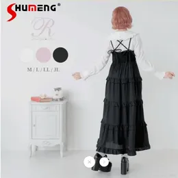 Casual Dresses 2024 Spring Japanese Style Cute Cake Sling Dress Sweet Lady All-Match Tied Elastic Waist Long Suspender For Women