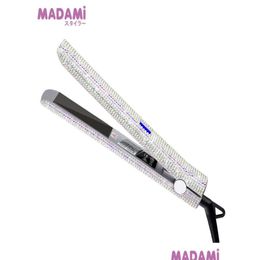 Hair Straighteners Madami Shine Straightener Flat Iron Hand Made Crystal Diamond With Lcd Display Sparkling Rhinestones Titanium Pla Dh0On