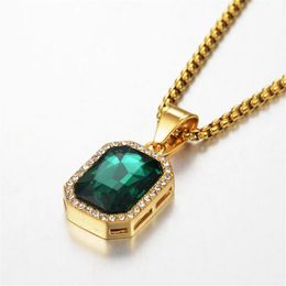 Hip Hop Iced Out Square Pendant Necklaces Male 14K Gold Chains For Men High Quality Jewellery