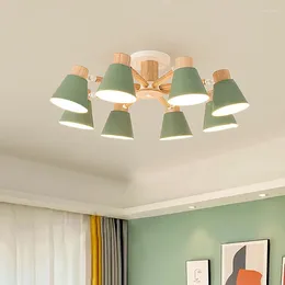 Chandeliers Nordic Wooden Ceiling Light Macaron E27 Heads Lamp For Living Room Restaurant Bedroom Study El Apartment LED Lighting Fixture