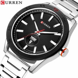 CURREN Male Clock Classic Silver Watches for Men Military Quartz Stainless Steel Wristwatch with Calendar Fashion Business Style 243N