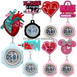 Other Cartoon Shiny Glitter Acrylic Medicine Medical Hospital Nurse Doctor Mti-Funtion Digital Clip Retractable Badge Pocket Watch Dro Otfon