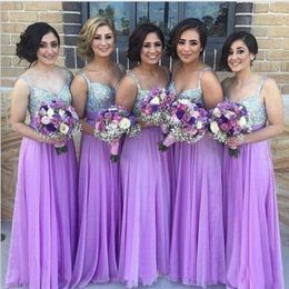 New Lilac Bridesmaid Dresses Silver Sequins Straps Sweetheart Neckline Maid of Honour Dress Formal Evening Gown Plus Size Custom Made 256K