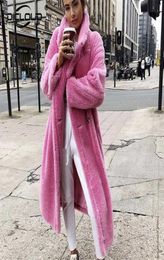 Pink Long Teddy Bear Jacket Coat Women Winter Thick Warm Oversized y Outerwear Overcoat Women Faux Lambswool Fur Coats 2110156179939