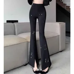 Women's Pants Korean Summer Fashion Split Flare Suit Women Black Simple Diamond Butterfly Casual Versatile Straight Trousers