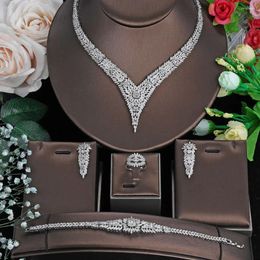 Necklace Earrings Set 2024 Elegant Women's Wedding Fashion Jewelry Openwork Design Dubai CZ Pendant Bridal Bracelet And