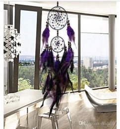 Feather Crafts Purple Dream Catcher Wind Chimes Handmade Indian Dreamcatcher Net for Wall Hanging Car Home Decor 5pcslot GA4547092521