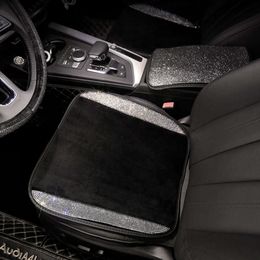 New Universal Diamond Seat Cushion White Coloured Rhinestones Front Rear Backrest Pad Plush Warm Protector Mat Car Accessories
