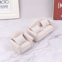 1:12 Dollhouse Mini Sofa with Pillow Model Furniture Accessories For Doll House Decor Kids Pretend Play Toys DIY