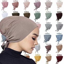 Bandanas Durag Jersey Soft Modal Muslim Tuan Hat Inner Headband Cs Islamic Underscarf Bonnet Indian Hat Childrens Headband Tuante Mujer J240516