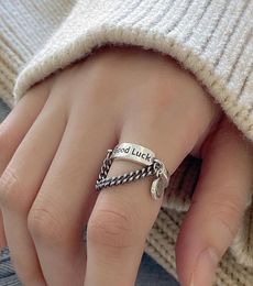 Fashion Good Luck Initial Letter 925 Sterling Silver Dainty Ring For Women Retro Vintage Thai Tassel Chain Gifts Cluster Rings6704401