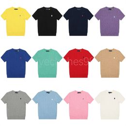 Women Knitted Fleece Pullover Sweater Designer Best-Selling Elegant Crew-Neck High-Quality Knit Embroider Custom Pony Logo Candy Solid Short-Sleeved Shirt 12 Colours