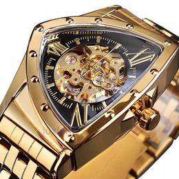 Forsining Mechanical Men Watches Skeleton Herren Steampunk Automatische Dreieckshandgelenkwachen Edelstahl Mann Watch unregelmäßiger Cl CL