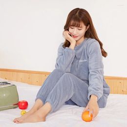 Women's Sleepwear Winter Pyjamas Coral Fleece Warm Pyjama Sets Ioose Tops Elasticated Waistbands Home Casual Wear Ioungewear Set