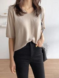 Women's Polos VITALITYEC Ice Silk Knitted Sweater Women Summer Inner Wear Loose Thin Section V-Neck Short-Sleeved Top