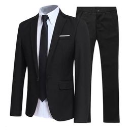 Men Suit Set Turndown Collar Formal Business Male Blazer Jacket Pants Job Interview Gentleman Slim Wedding 240514