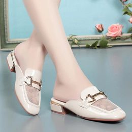 Casual Shoes British Summer Hollow Mesh Breathable Slippers Woman 2024 Cover Toe Soft Sole Luxury Flat Fashion Rome Slides