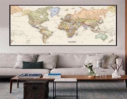 The World Political Map Retro Canvas Painting 5 Sizes Vintage Wall Art Poster Classroom Home Decoration Children School Supplies1350239