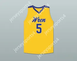 CUSTOM NAY Name Youth/Kids BRYCE MCGOWENS 5 WREN HIGH SCHOOL HURRICANES YELLOW BASKETBALL JERSEY 2 Stitched S-6XL