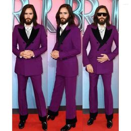 Men's Suits Purple Double Breasted Men Suit Two Pieces(Jacket Pants) High Quality Big Black Lapel Outfits Chic Casual Party Prom Wedding Set