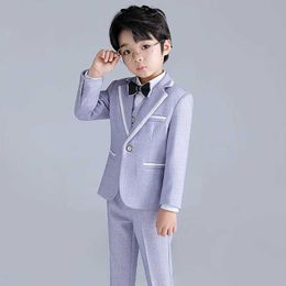 Suits 2021 Boys Formal Wedding Suit Gentleman Kids Jacket+Vest+Pants+Bowtie 4Pcs Clothing Set Childrens Day Performance Dress Costume Y240516SDO9